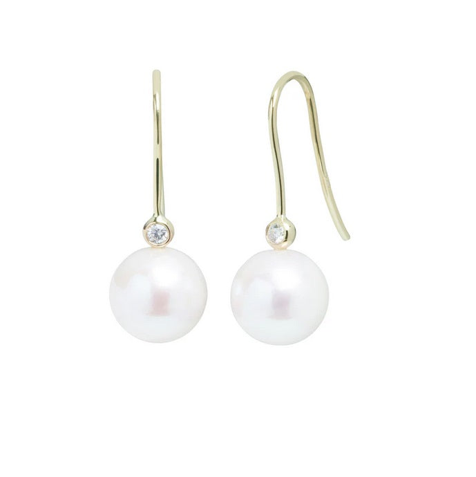 18ct Yellow Gold, Pearl & Diamond Drop Earrings