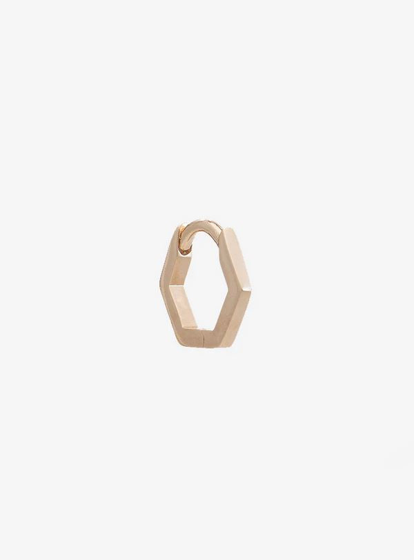Hexagon Huggie Hoop, Solid Gold