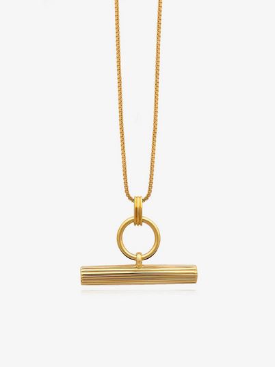 Ridged T-Bar Necklace, Goldplate