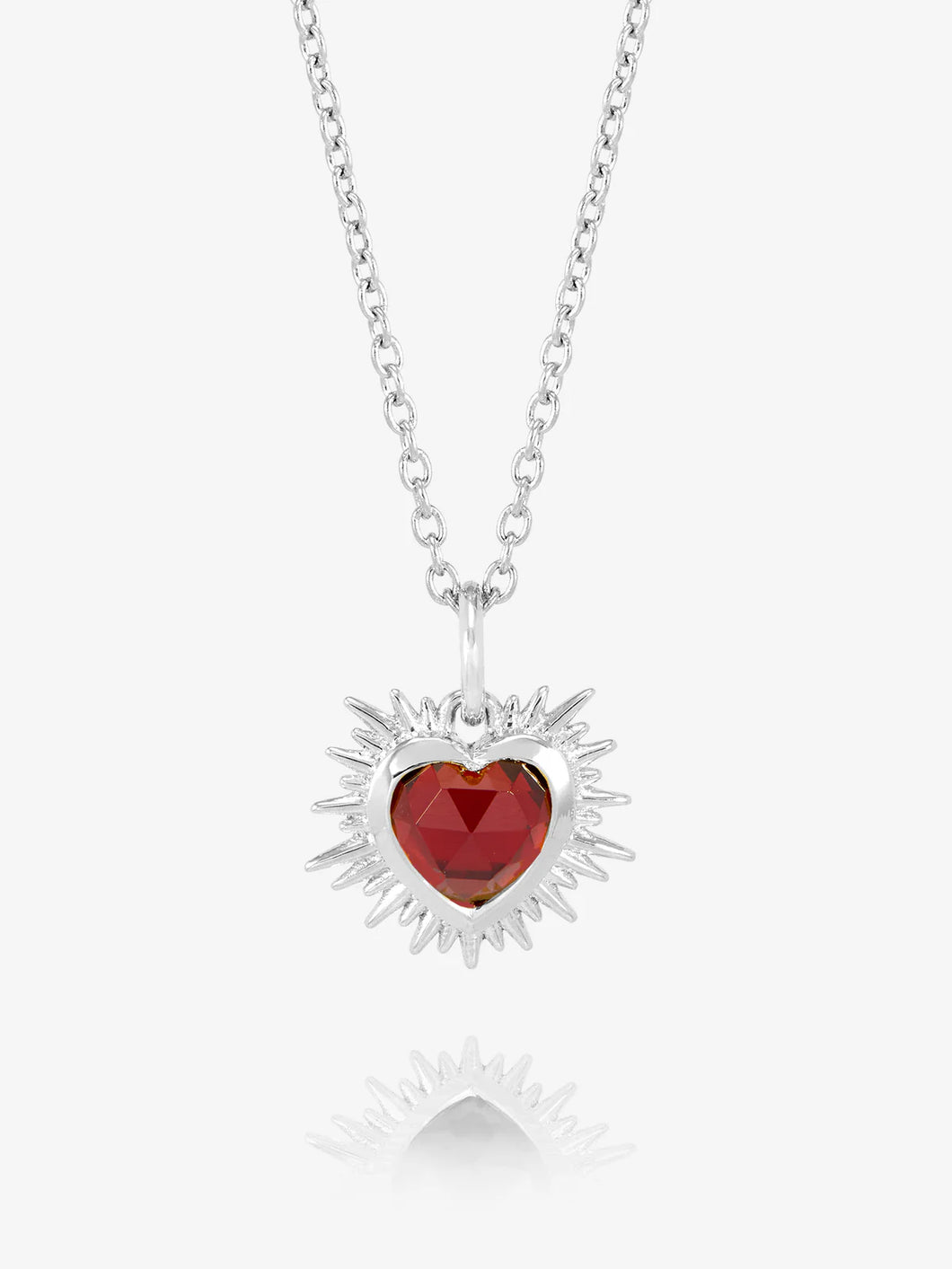 Electric Love Garnet Heart Necklace, Silver
