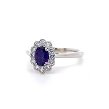 Load image into Gallery viewer, 18ct White Gold, 0.46ct Purple Sapphire &amp; Diamond Daisy Cluster Ring
