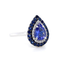 Load image into Gallery viewer, 18ct White Gold, 0.90ct Tanzanite, Diamond, &amp; Sapphire Double Cluster Ring

