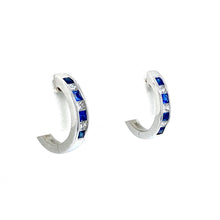 Load image into Gallery viewer, 18ct White Gold, 0.22ct Sapphire &amp; Diamond Hoop Earrings
