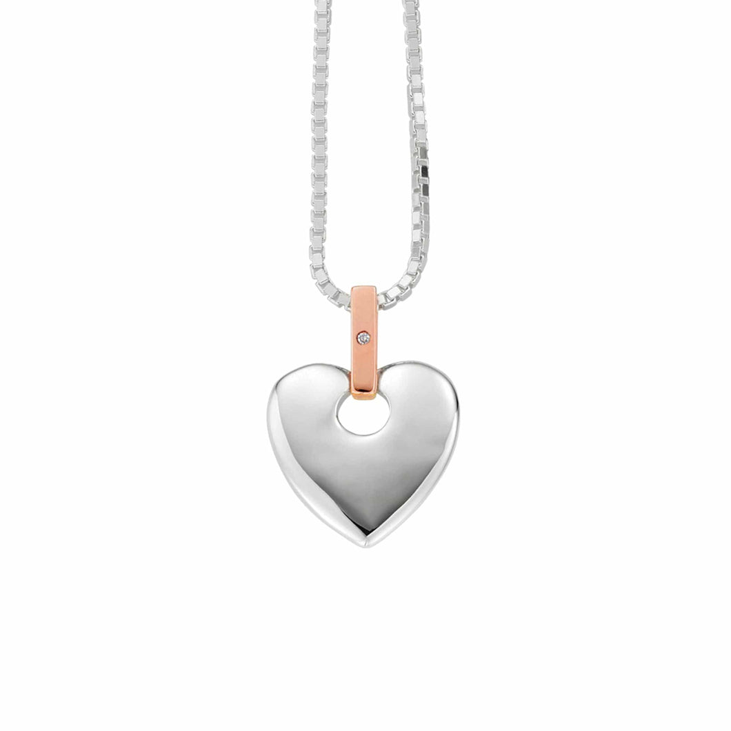 Cariad® Big Heart Pendant with Diamond, Sterling Silver & Welsh Gold