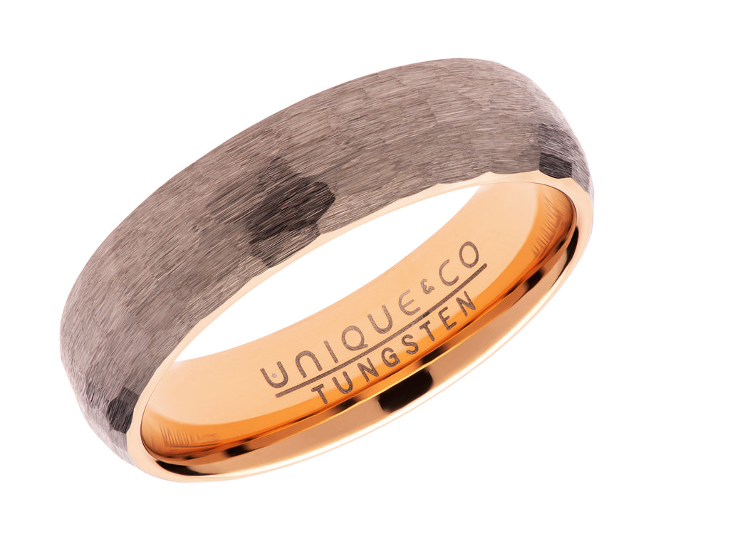 Tungsten Carbide Ring Hammered with Rose Plating