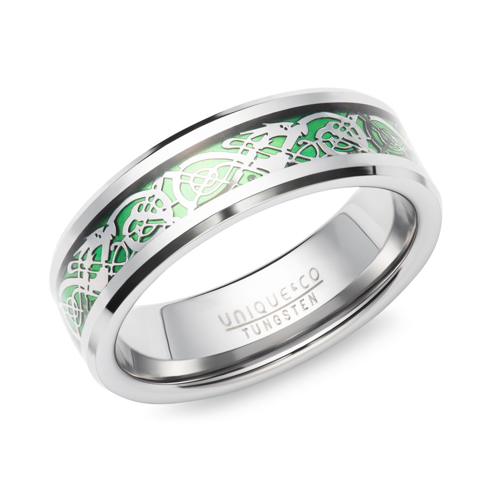 Tungsten Carbide Ring with Green Carbon Fibre