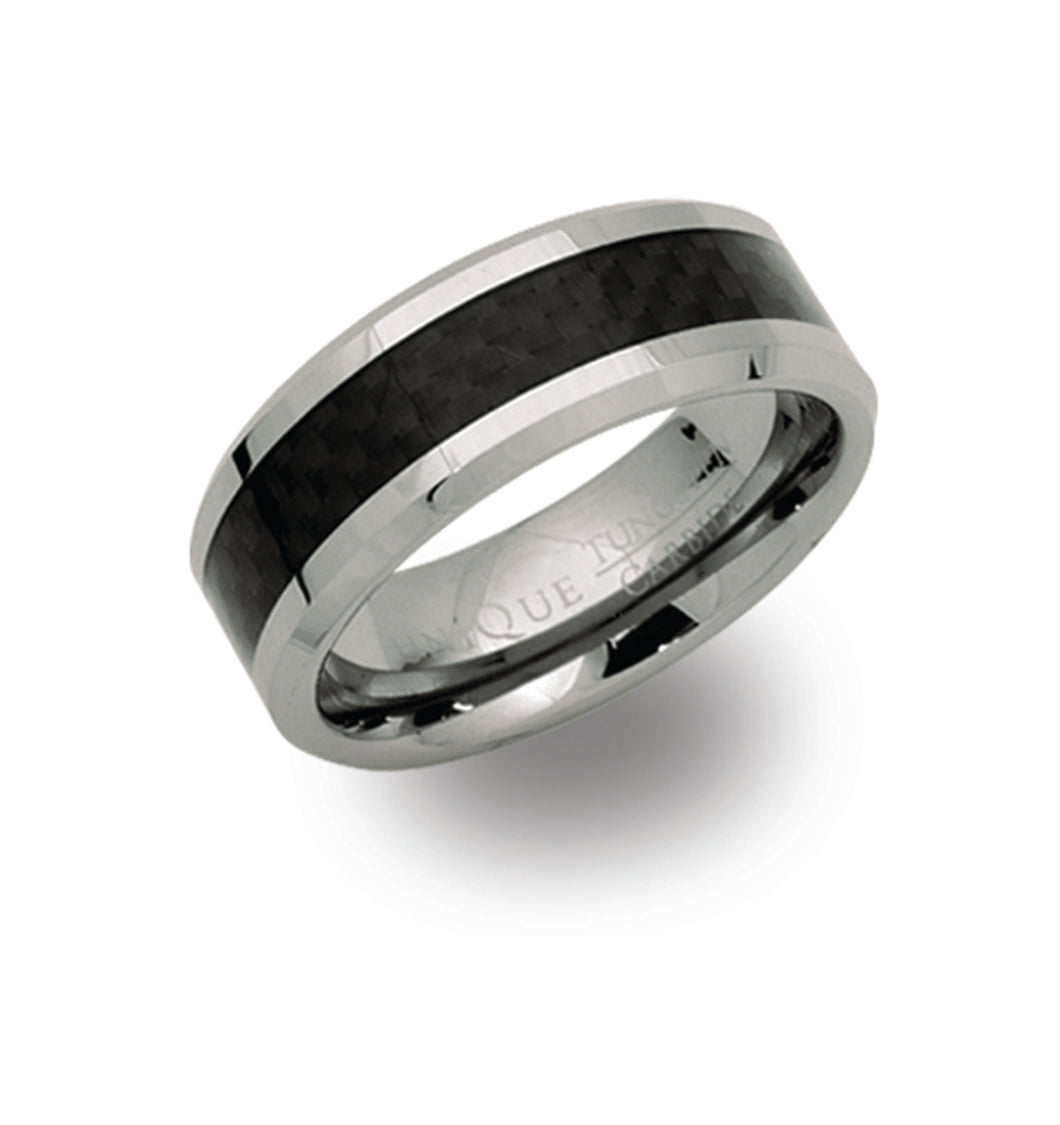 Tungsten Carbide Ring with Black Carbon Fibre
