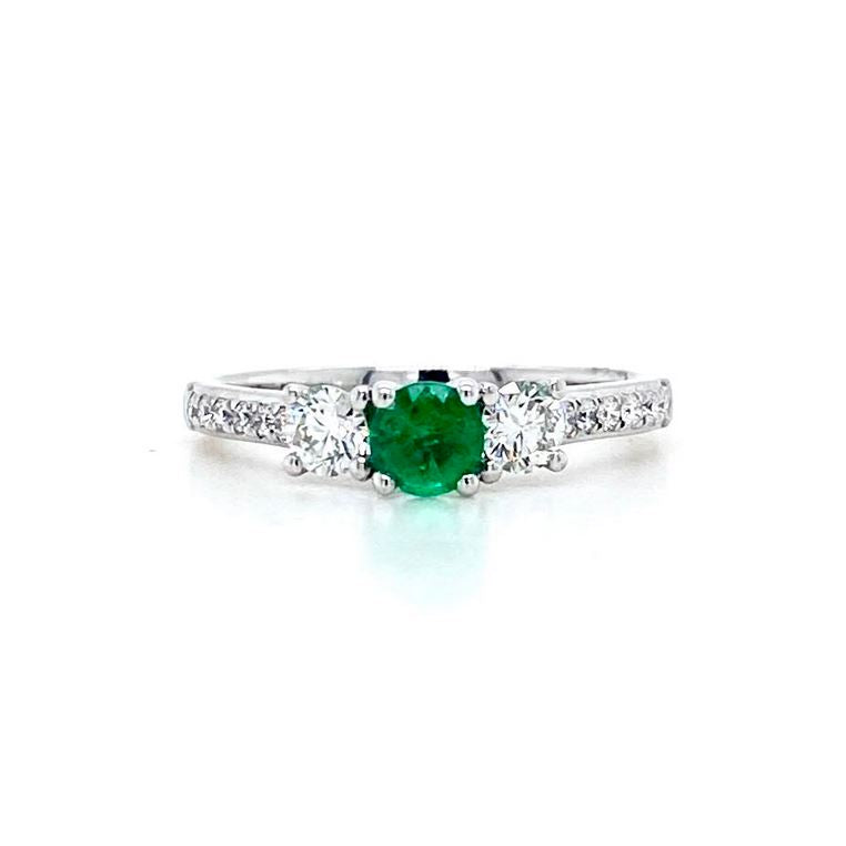Platinum, 0.28ct Emerald & Diamond Trilogy Ring