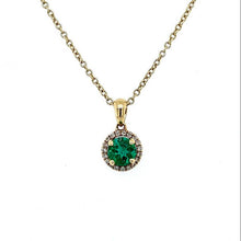 Load image into Gallery viewer, 18ct Yellow Gold, 0.51ct Emerald &amp; Diamond Cluster Pendant
