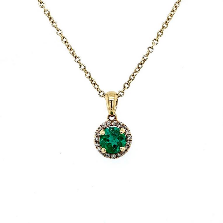 18ct Yellow Gold, 0.51ct Emerald & Diamond Cluster Pendant