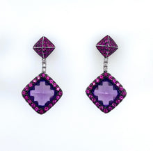 Load image into Gallery viewer, 18ct Amethyst, Diamond &amp; Sapphire Cluster Earrings
