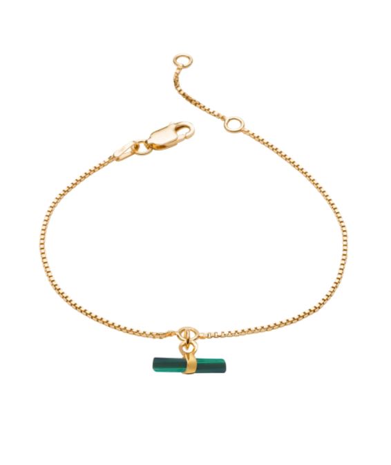 Mini Malachite T-Bar Bracelet, Gold