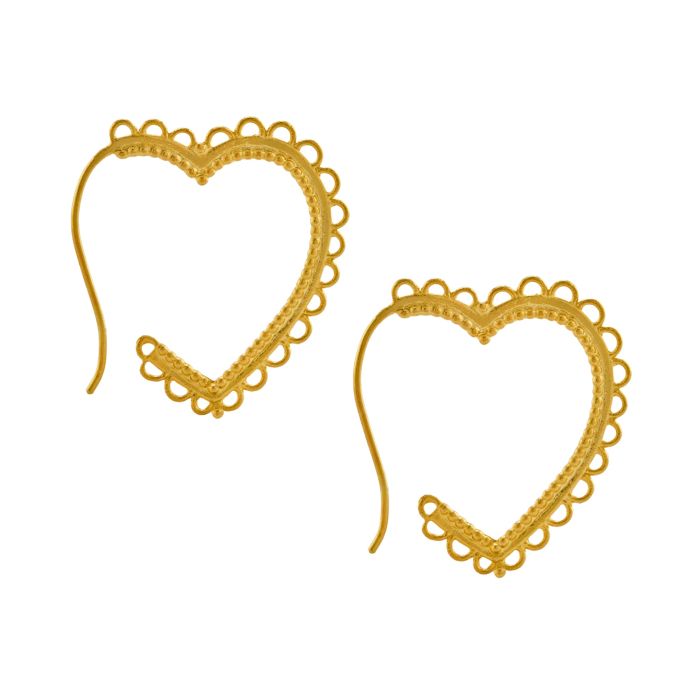 Lace-Edged Heart Hoop Earrings, Goldplate